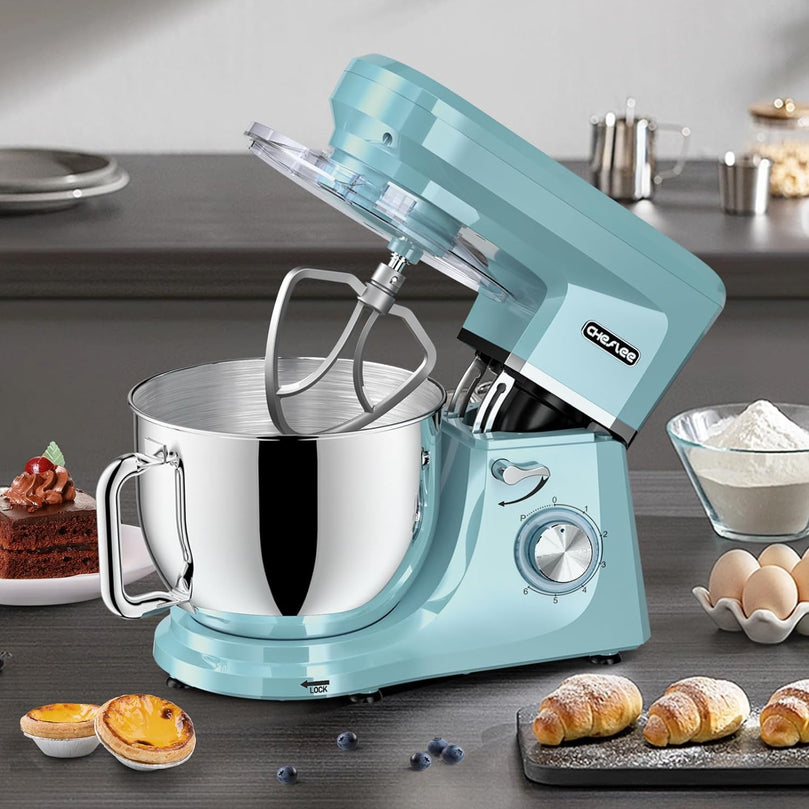Robot Pâtissier CHeflee 1800W Robot Pétrin Professionnel Faible Bruit Robot de Cuisine Multifonction avec Fouet, Batteur, Crochet, Bol d'Acier Inoxydable, 6 Vitesses, 7.2 Litres