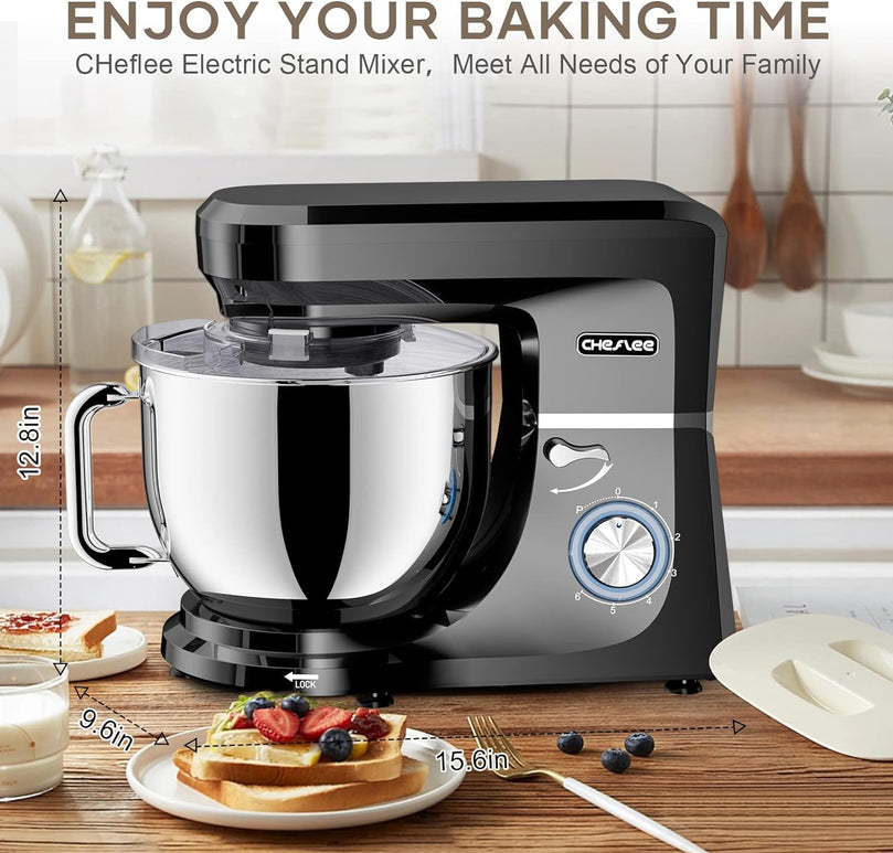 Robot Pâtissier CHeflee 1800W Robot Pétrin Professionnel Faible Bruit Robot de Cuisine Multifonction avec Fouet, Batteur, Crochet, Bol d'Acier Inoxydable, 6 Vitesses, 7.2 Litres