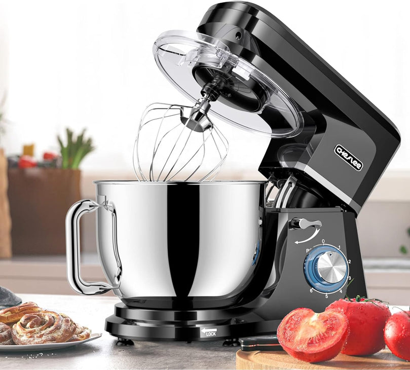 Robot Pâtissier CHeflee 1800W Robot Pétrin Professionnel Faible Bruit Robot de Cuisine Multifonction avec Fouet, Batteur, Crochet, Bol d'Acier Inoxydable, 6 Vitesses, 7.2 Litres