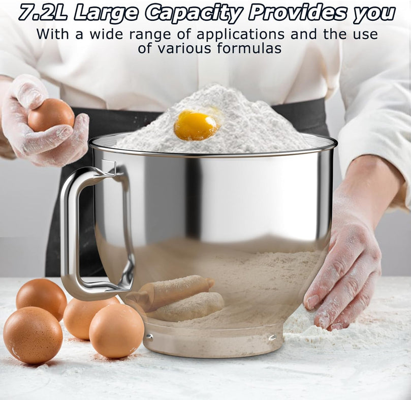 Robot Pâtissier CHeflee 1800W Robot Pétrin Professionnel Faible Bruit Robot de Cuisine Multifonction avec Fouet, Batteur, Crochet, Bol d'Acier Inoxydable, 6 Vitesses, 7.2 Litres