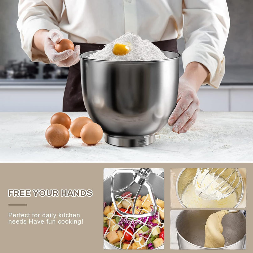 Robot Pâtissier CHeflee 1800W Robot Pétrin Professionnel Faible Bruit Robot de Cuisine Multifonction avec Fouet, Batteur, Crochet, Bol d'Acier Inoxydable, 6 Vitesses, 7.2 Litres