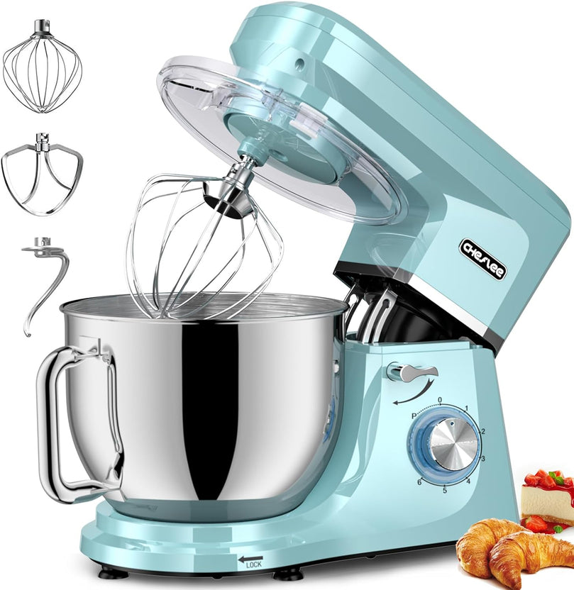 Robot Pâtissier CHeflee 1800W Robot Pétrin Professionnel Faible Bruit Robot de Cuisine Multifonction avec Fouet, Batteur, Crochet, Bol d'Acier Inoxydable, 6 Vitesses, 7.2 Litres
