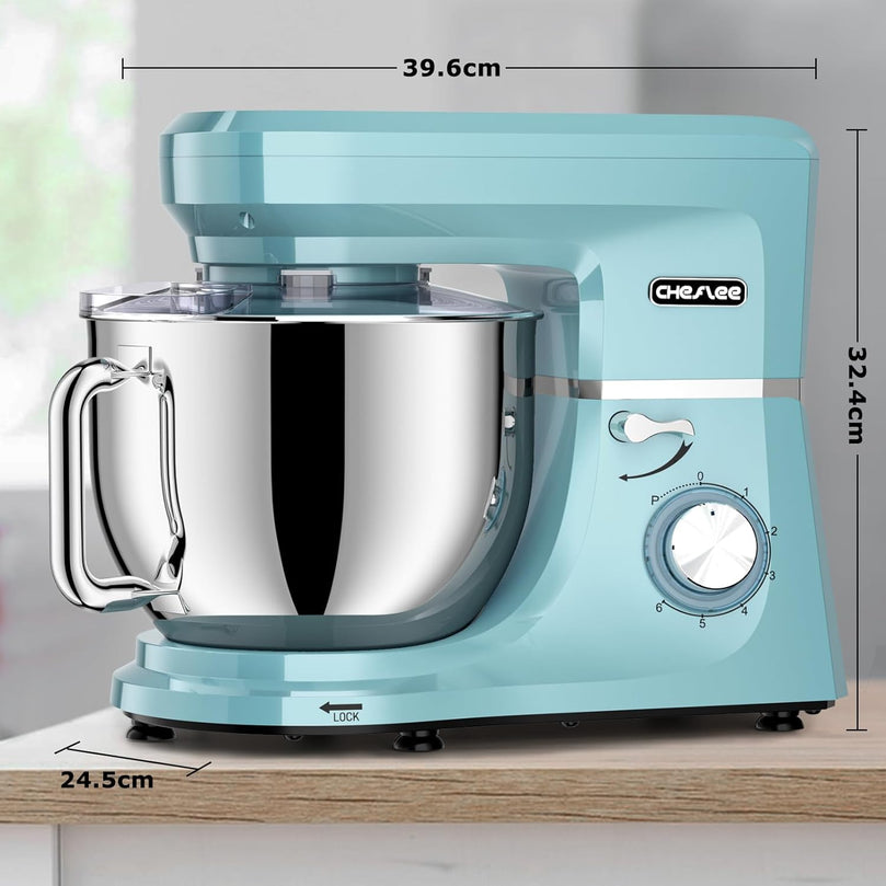 Robot Pâtissier CHeflee 1800W Robot Pétrin Professionnel Faible Bruit Robot de Cuisine Multifonction avec Fouet, Batteur, Crochet, Bol d'Acier Inoxydable, 6 Vitesses, 7.2 Litres