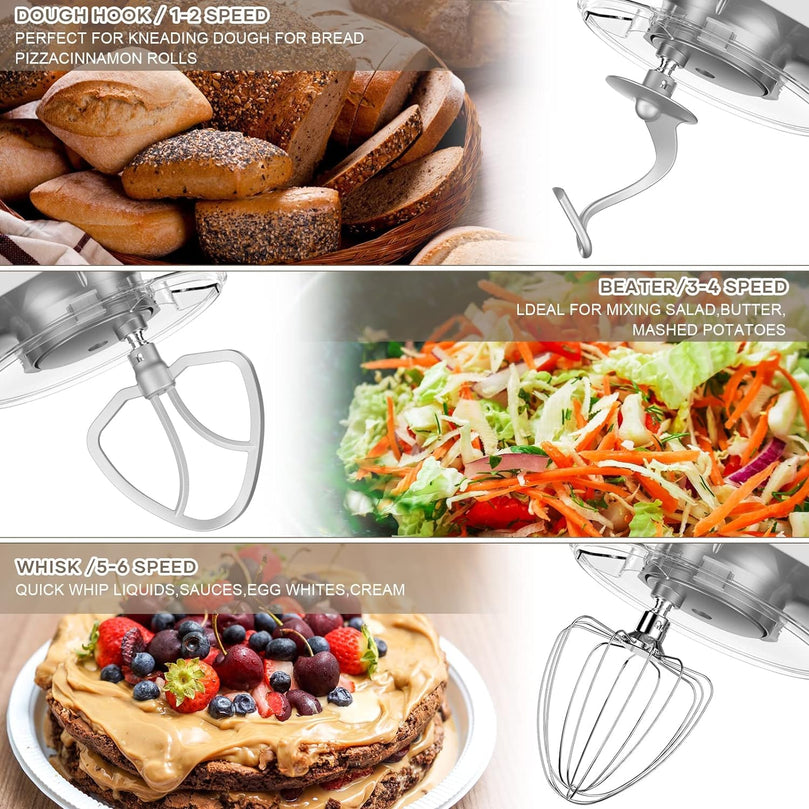 Robot Pâtissier CHeflee 1800W Robot Pétrin Professionnel Faible Bruit Robot de Cuisine Multifonction avec Fouet, Batteur, Crochet, Bol d'Acier Inoxydable, 6 Vitesses, 7.2 Litres