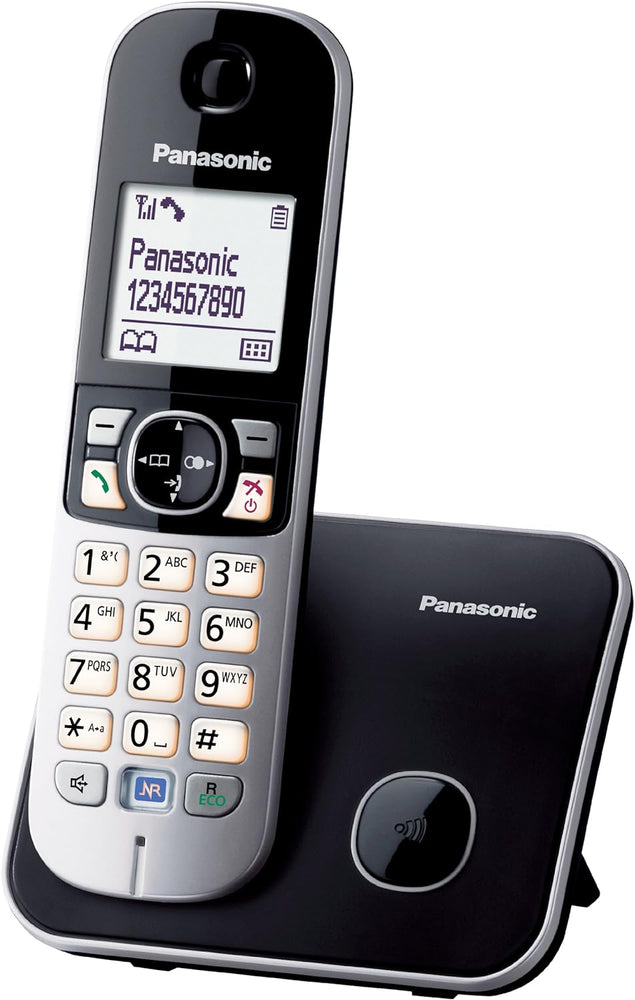 Panasonic KX-TG6821FRB DECT Téléphone Sans Fil avec Répondeur Numérique, Base et Combiné, Mains Libres, Identification de l'Appelant, Blocage des Appels Indésirables, Écran LCD, Noir