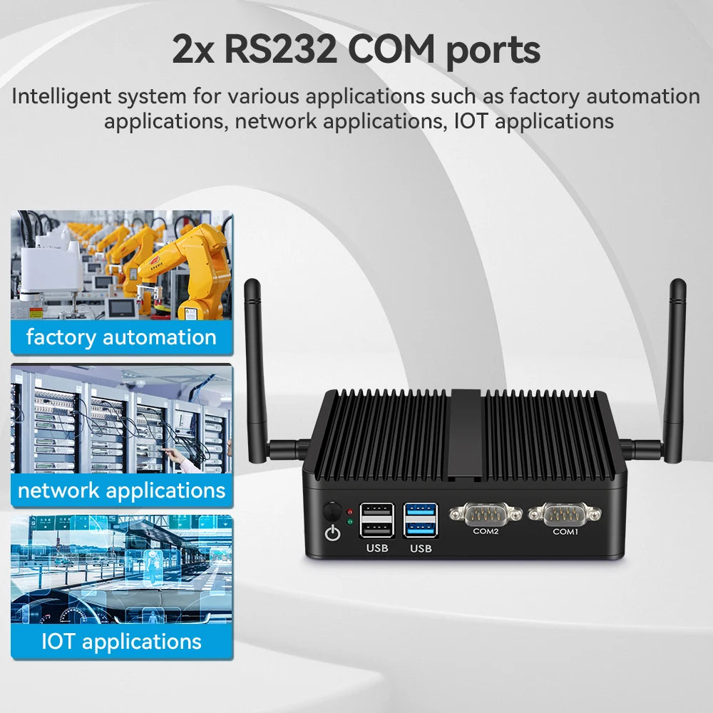 Mini PC sans ventilateur Intel Celeron J4125 2x Gigabit LAN 2x RS232 HDMI VGA Mini PCIE WiFi/4G 4x USB prise en charge Windows Linux