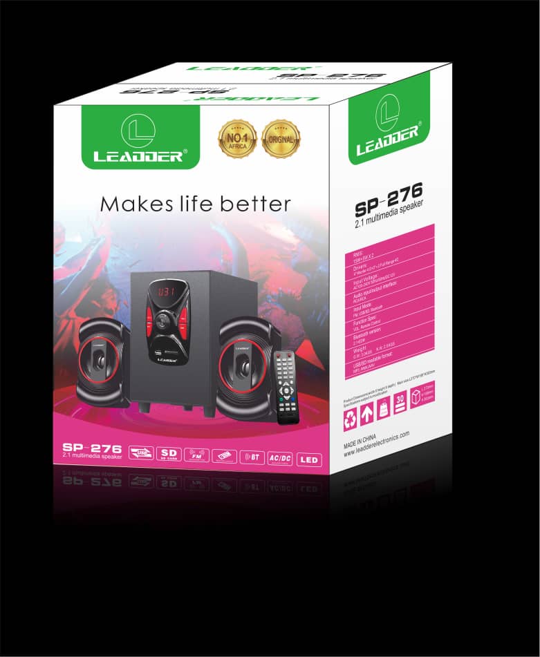 Leadder Haut-Parleur Multimédia SP 276 2.1 CH/ LED/ BT/ AUX/ FM/ SD/ USB/ Télécommande/ AC/ DC