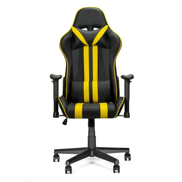 Chaise gaming – Réglable Pivotant – avec coussin et dossier inclinable – Jaune